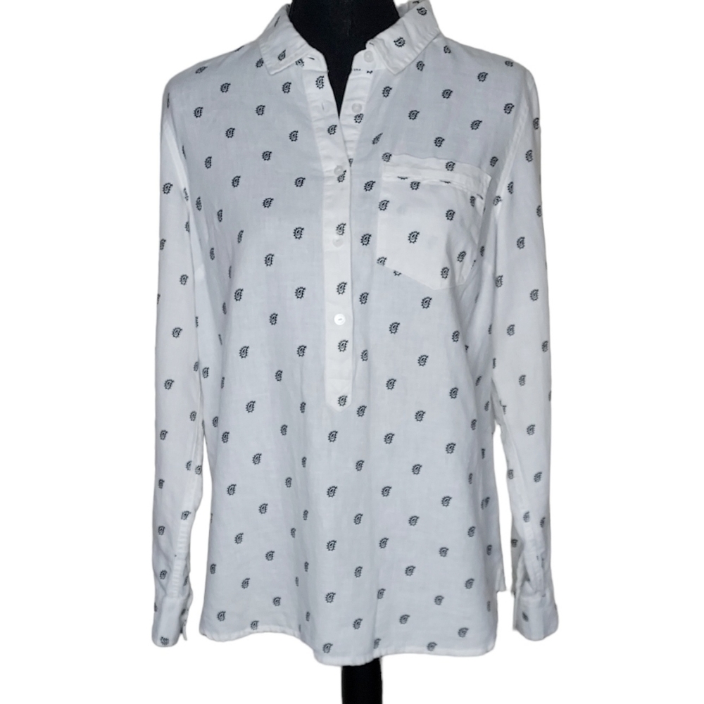 Tommy Hilfiger Boyfriend Fit Pullover Half Button Pocket Top Size Medium